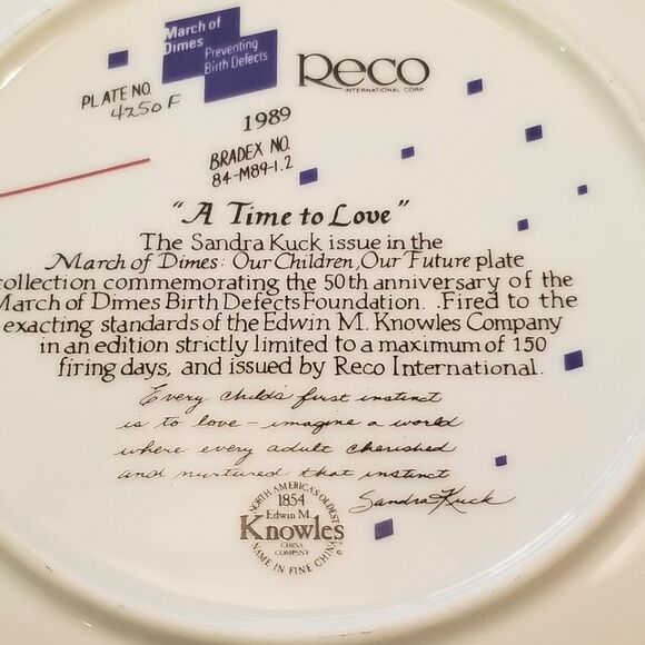 A time to love 8 1/2" plate march of dines Sandra Kuck Reco vintage - Picture 4 of 9